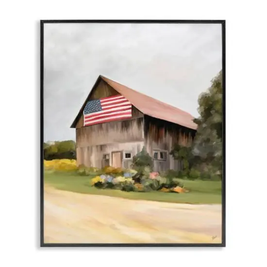 Stupell Industries Rural Americana Home Countryside Farm Flag Painting Framed Giclee Art Black {1}