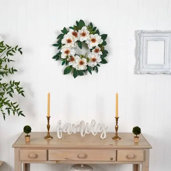 22" White Magnolia Wreath {6}