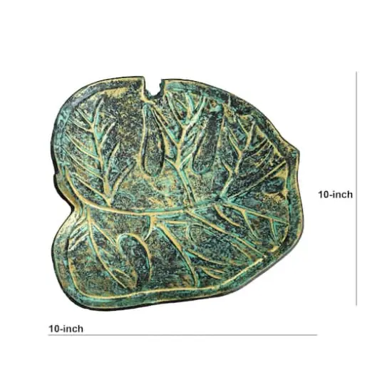 10" Green Leaf Shaped Decorative Accent Tray {3}