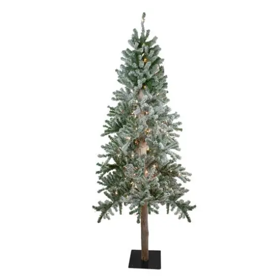 7ft Pre-Lit Flocked Alpine Artificial Christmas Tree, Clear Lights {1}