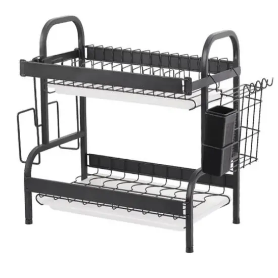 NEX&trade; 16.5" Black 2-Tier Kitchen Dish Rack with Utensil Holder {1}