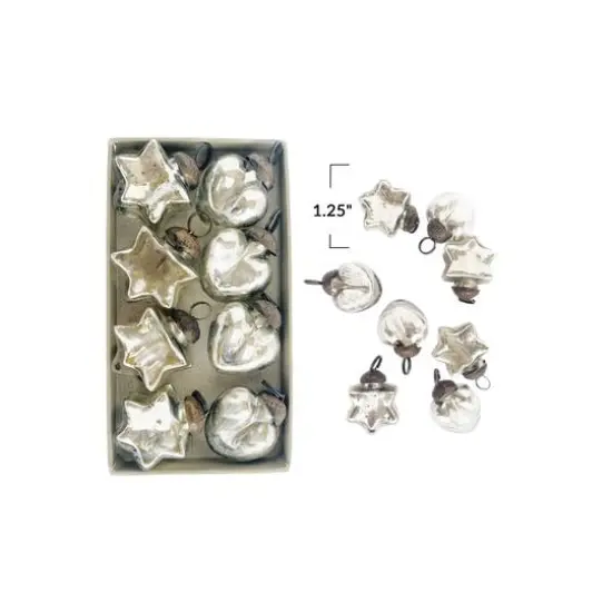 Hello Honey® 8 Pack 1.25" Silver Mercury Glass Heart & Star Ornaments {4}