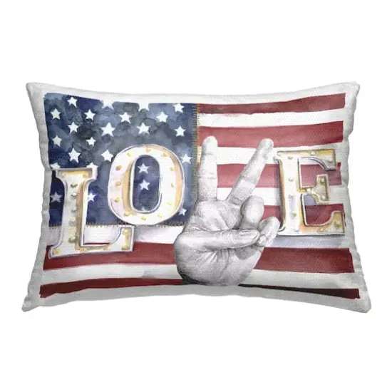 Stupell Industries Americana Love Flag, Americana Love Flag Outdoor Printed Pillow {1}