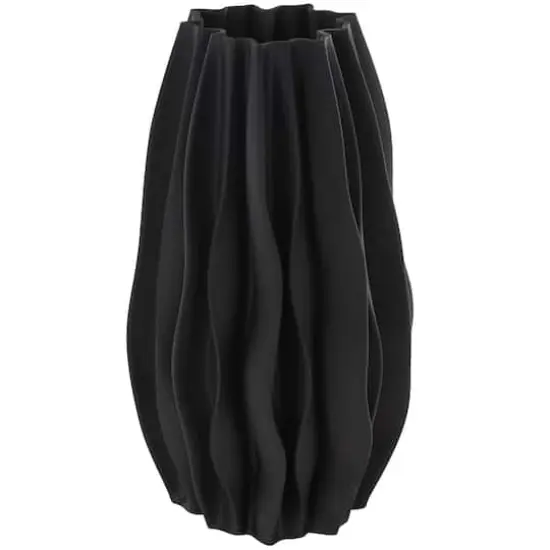 Black Abstract Dimensional Wavy Ribbed Ceramic Vase {1}