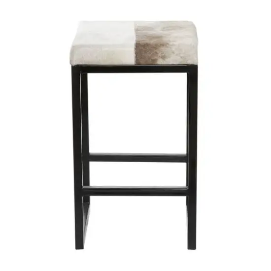 Black Iron and Leather Industrial Stool, 24" x 14" x 14" {3}