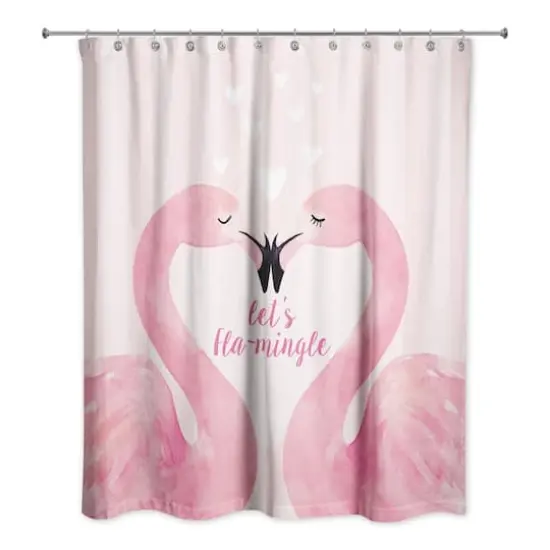 Flamingo Mistletoe Valentine's Shower Curtain {1}