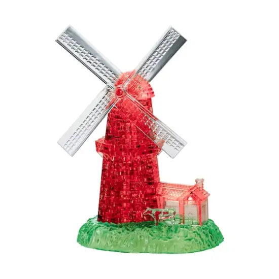 3D Crystal Puzzle - Windmill (White/Red): 64 Pcs {1}