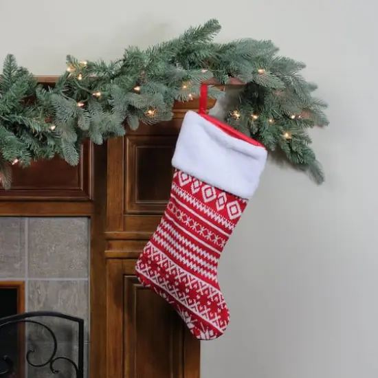22" Festive Snowflake Sweater Knit Christmas Stocking {4}