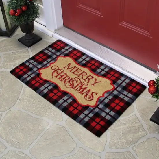 Red & Black Plaid "Merry Christmas" Rectangular Doormat {4}
