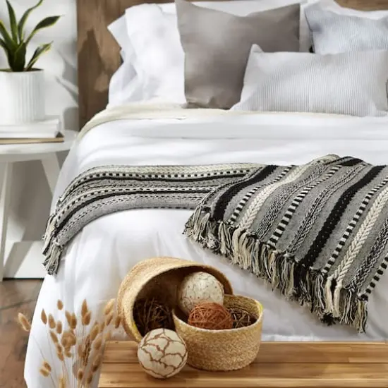 DII&reg; Black Braided Stripe Throw {4}