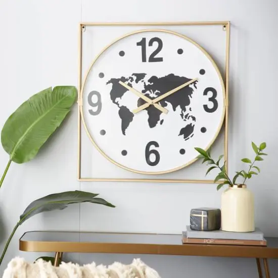 Gold Vintage Metal Wall Clock, 26" x 24" {9}