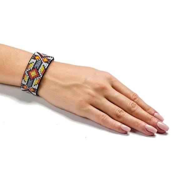 Wonderland Crafts Orange & Yellow Bead Artificial Leather Embroidery Bracelet Kit {5}