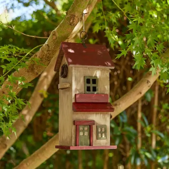 Glitzhome&reg; 14.25" Yellow Washed Distressed Wood Cottage Birdhouse {3}