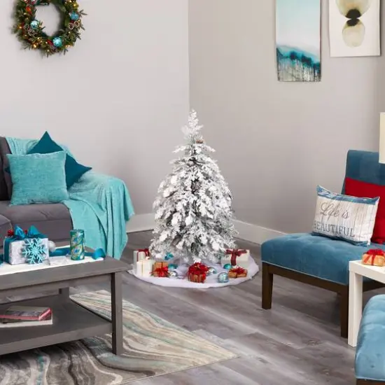 4ft. Pre-Lit Flocked Montana Down Swept Spruce Artificial Christmas Tree with Clear LED Lights {8}