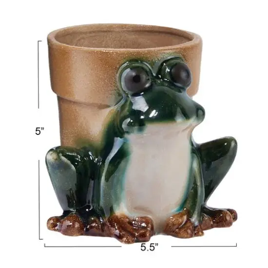 Hello Honey&reg; 5.5" Green Stoneware Frog Planter {9}