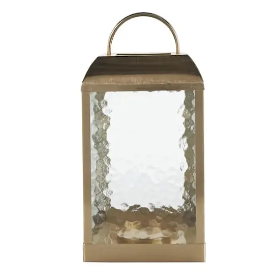 16" Gold Metal Candle Lantern with Pebbled Glass {5}