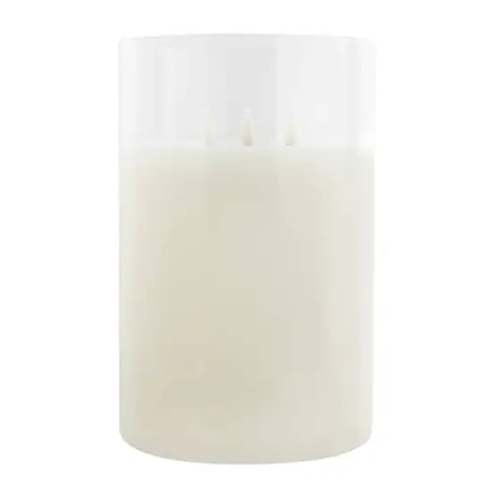 9" LED 3-Wick Flickering Glass & Wax Candle by Ashland&reg; White {1}