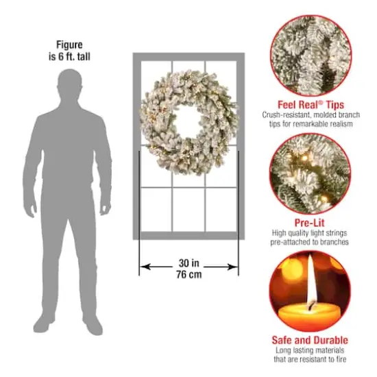 30" LED Snowy Sheffield Spruce Wreath {6}