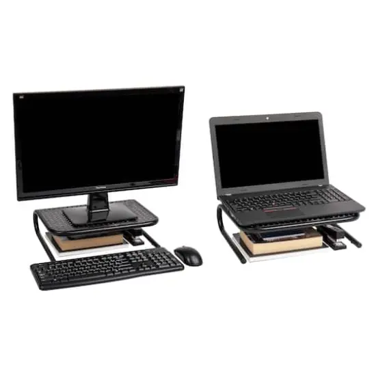 Mind Reader Black Metal Monitor Riser Stand Set {6}