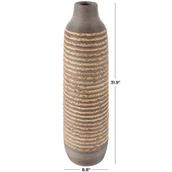 32" Brown Seagrass Handmade Braided Vase with Layered Gray Paneling {5}