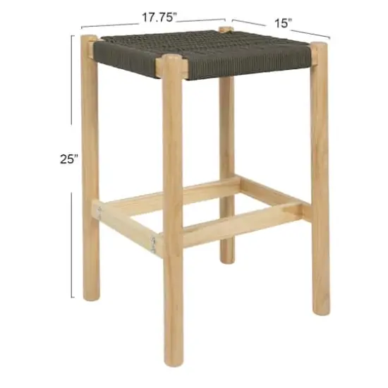 Hello Honey&reg; Fernway 25" Solid Wood and Woven Rope Counter Height Stool Moss Green {4}
