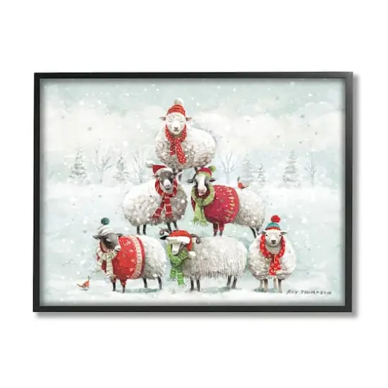 Stupell Industries Winter Sheep Snowy Farm Animals Framed Giclee Art Black {1}