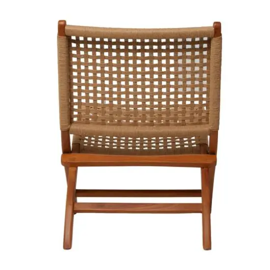 35" Brown Wood Handmade Woven Accent Chair {5}