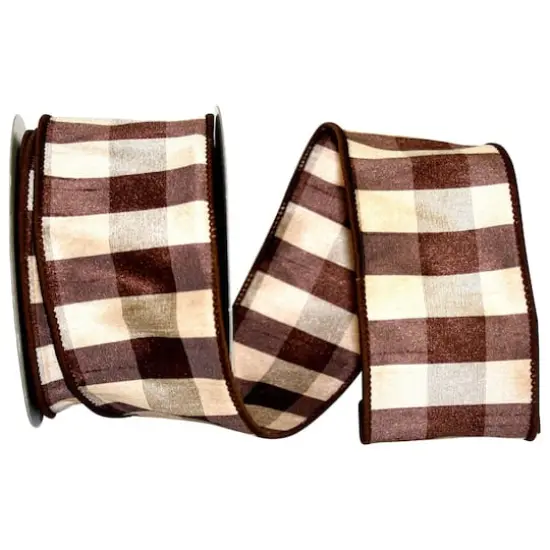 Reliant 2.5" x 10yd. Brown Check Silk Wired Ribbon {1}