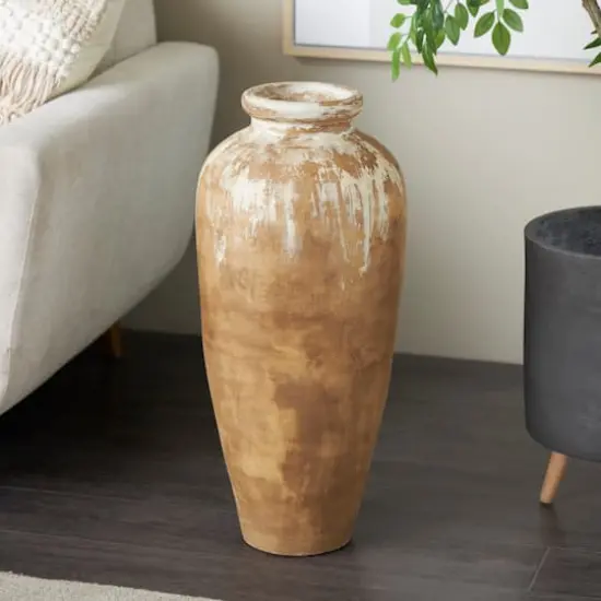 Brown Ceramic Antique Style Distressed Patina Vase {10}