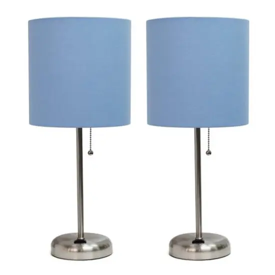 LimeLights 19.5" Brushed Steel Base Lamps with Charging Outlets, 2ct. Blue {1}