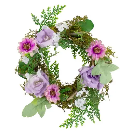 8" Pink & Purple Rose & Foliage Spring Wreath {1}