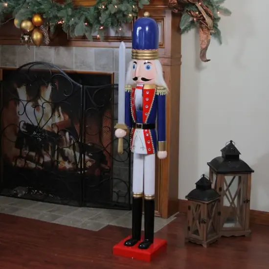 48.25'' Blue and White Christmas Nutcracker Soldier with Sword Decoration {5}