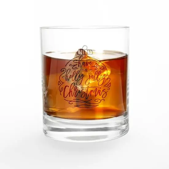 Holly Jolly Christmas Script 11oz. Whiskey Glass {3}