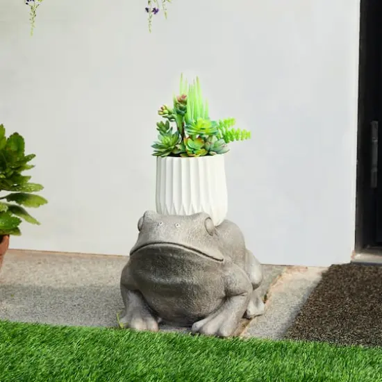 Glitzhome&reg; 15.25" Frog Garden Statue Planter Stand {6}
