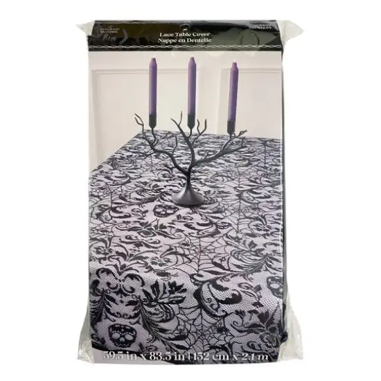 83.5" Black Skull Damask Lace Table Cover by Ashland&reg; {4}