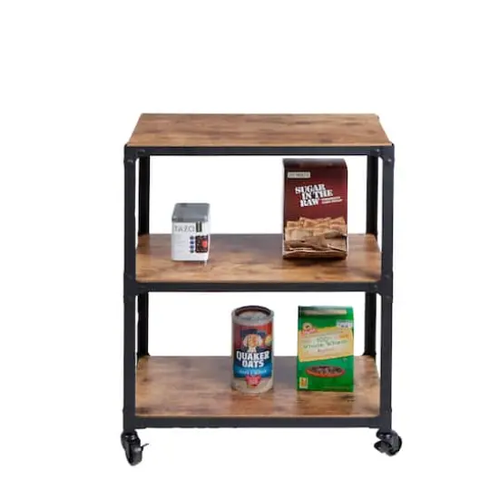 Mind Reader 30" Brown & Black 3-Tier Rolling Bar Cart {5}