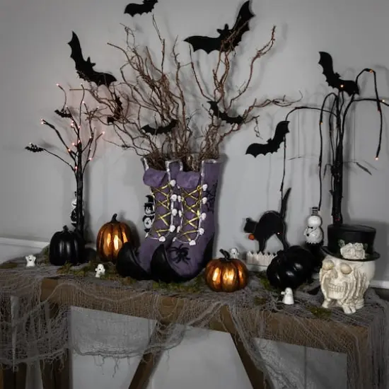 15" Purple Witch's Boots Ceramic Halloween Decoration {3}