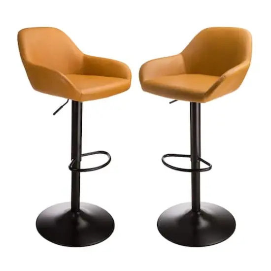 Glitzhome&reg; Mid-Century Leatherette Gaslift Adjustable Swivel Bar Stool Set Yellow {1}