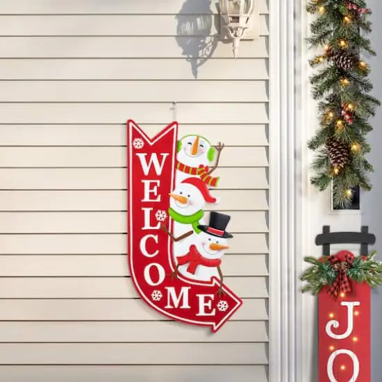 Glitzhome&reg; 35.75" Metal Christmas Snowmen Arrow Welcome Yard Stake {3}