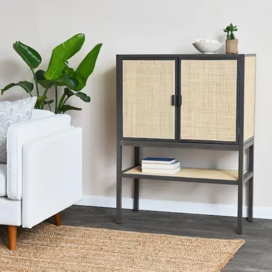 Hello Honey&reg; 47" Boho Woven Rattan and Wood Cabinet with Doors, Shelf, and Interior Storage Compartments Gray and Natural {4}