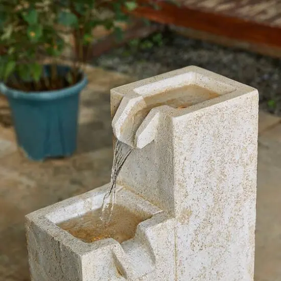 Glitzhome&reg; 34" 4-Tier Faux Terrazzo Geometric Square Column Outdoor Fountain with LED Light {6}