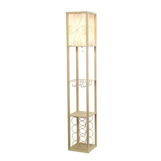 Simple Designs&trade; Floor Lamp Storage Shelf and Wine Rack with Linen Shade Tan {3}