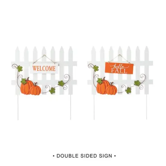 Glitzhome&reg; Fall Metal Scarecrow, Pumpkin & Fence Yard Stake Set {8}