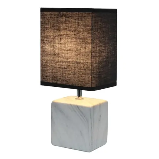 Simple Designs White Marbled Ceramic Table Lamp Black {3}