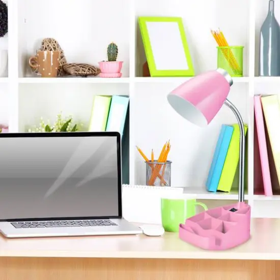 LimeLights 18.5" Gooseneck Organizer Desk Lamp with Tablet Stand Pink {5}