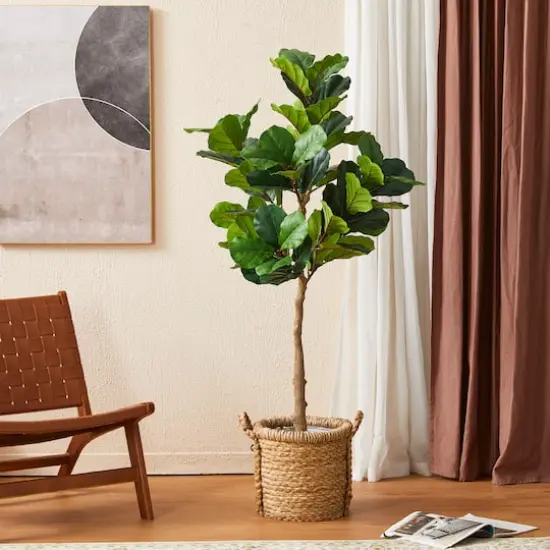 Glitzhome&reg; 5ft. Faux Fiddle Leaf Fig Tree in Pot {4}
