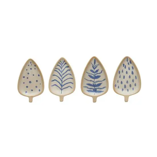 Hello Honey® 6" Blue & Ivory Farmhouse Stoneware Leaf Shaped Painted Dishes Set {1}