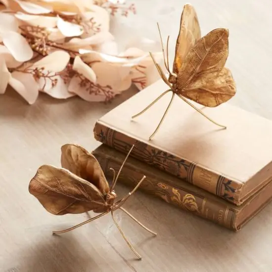 Golden Brown Leaf Butterfly Shelf Sitter Set {6}