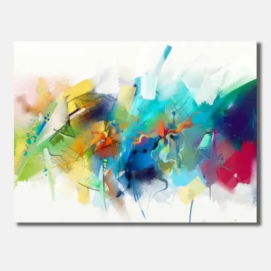Designart - Turquoise Story With Touches Of Yellow And Red - Modern Canvas Wall Art Print {1}
