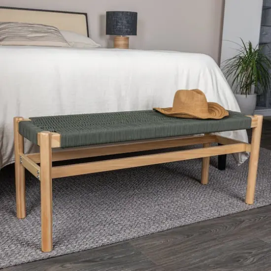 Hello Honey&reg; Fernway 18" Solid Wood and Woven Rope Entryway Bench Moss Green {5}